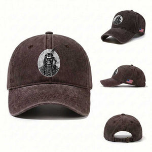 Vintage Gothic Skull Warrior Washed Cotton Baseball Cap Native American Feather Chief TS12 Washed Cap Universal Fit Dark Brown Print Your Wear