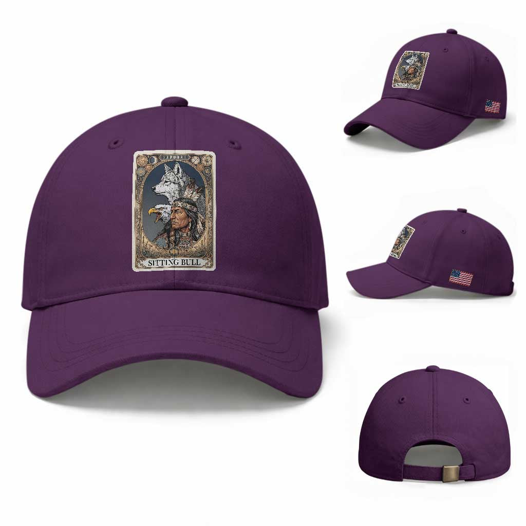 Sitting Bull Native American Chief Baseball Cap Vintage Tarot Card Illustration TS12 Baseball Cap Universal Fit Purple Print Your Wear
