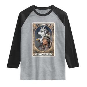 Sitting Bull Native American Chief Raglan Shirt Vintage Tarot Card Illustration TS12 Heather Gray Black Print Your Wear