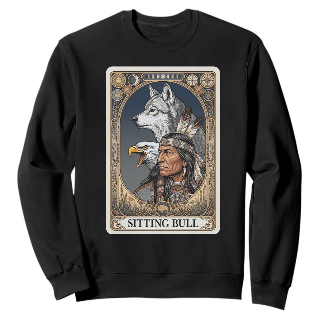 Sitting Bull Native American Chief Sweatshirt Vintage Tarot Card Illustration TS12 Black Print Your Wear