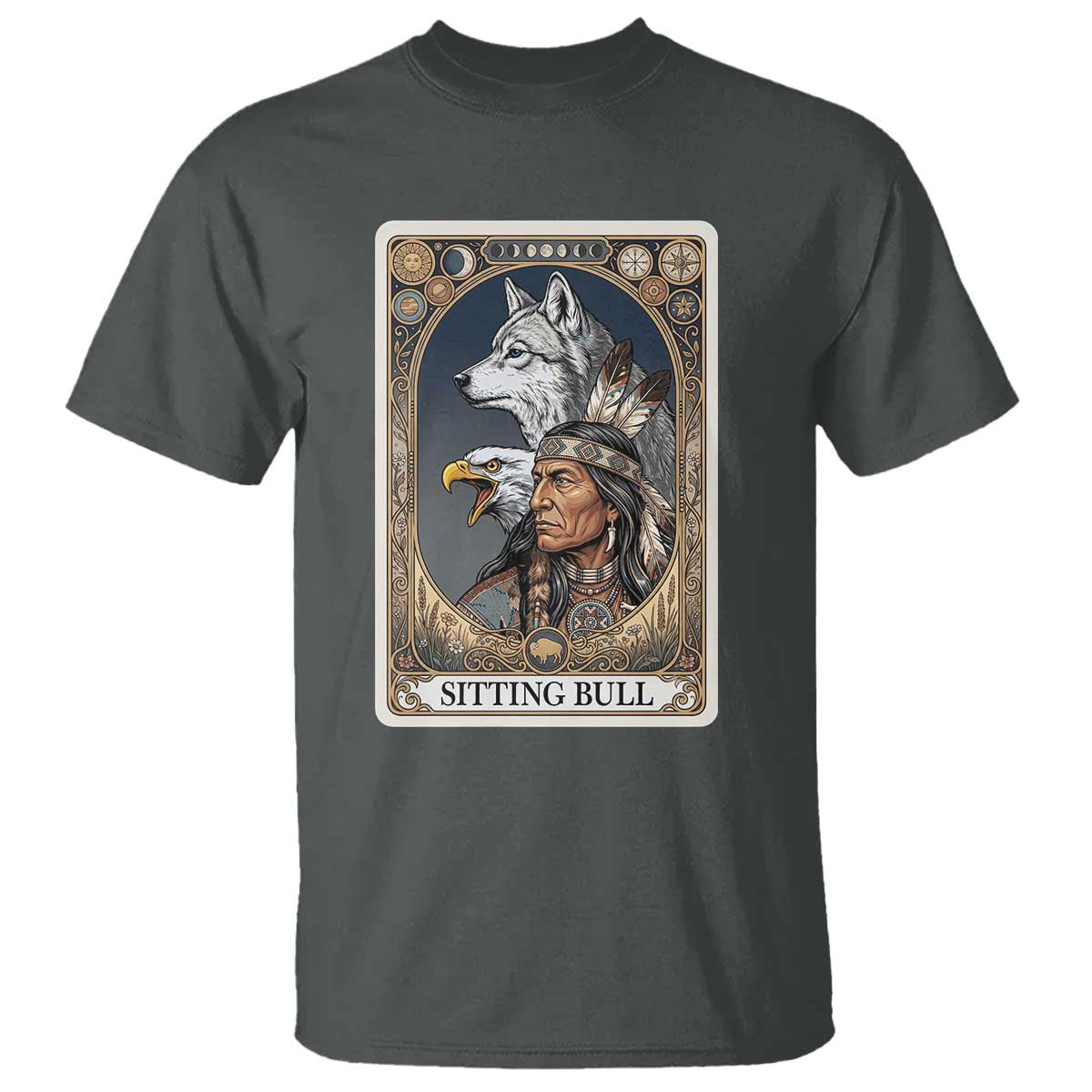Sitting Bull Native American Chief T Shirt Vintage Tarot Card Illustration TS12 Dark Heather Print Your Wear