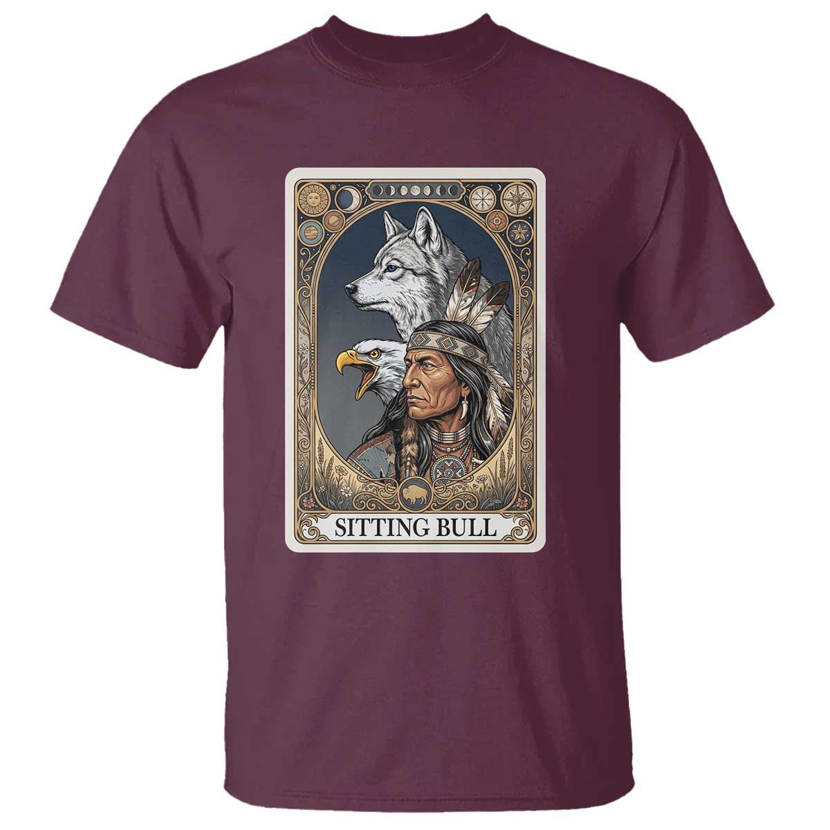 Sitting Bull Native American Chief T Shirt Vintage Tarot Card Illustration TS12 Maroon Print Your Wear