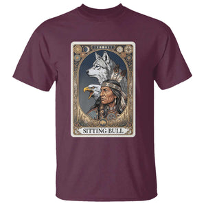 Sitting Bull Native American Chief T Shirt Vintage Tarot Card Illustration TS12 Maroon Print Your Wear
