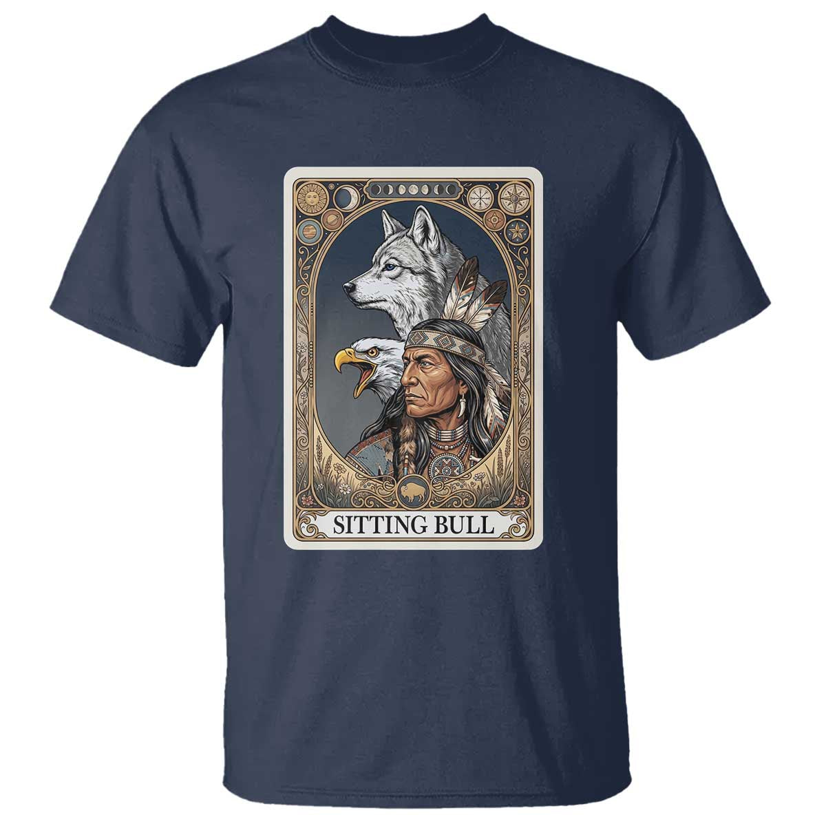 Sitting Bull Native American Chief T Shirt Vintage Tarot Card Illustration TS12 Navy Print Your Wear