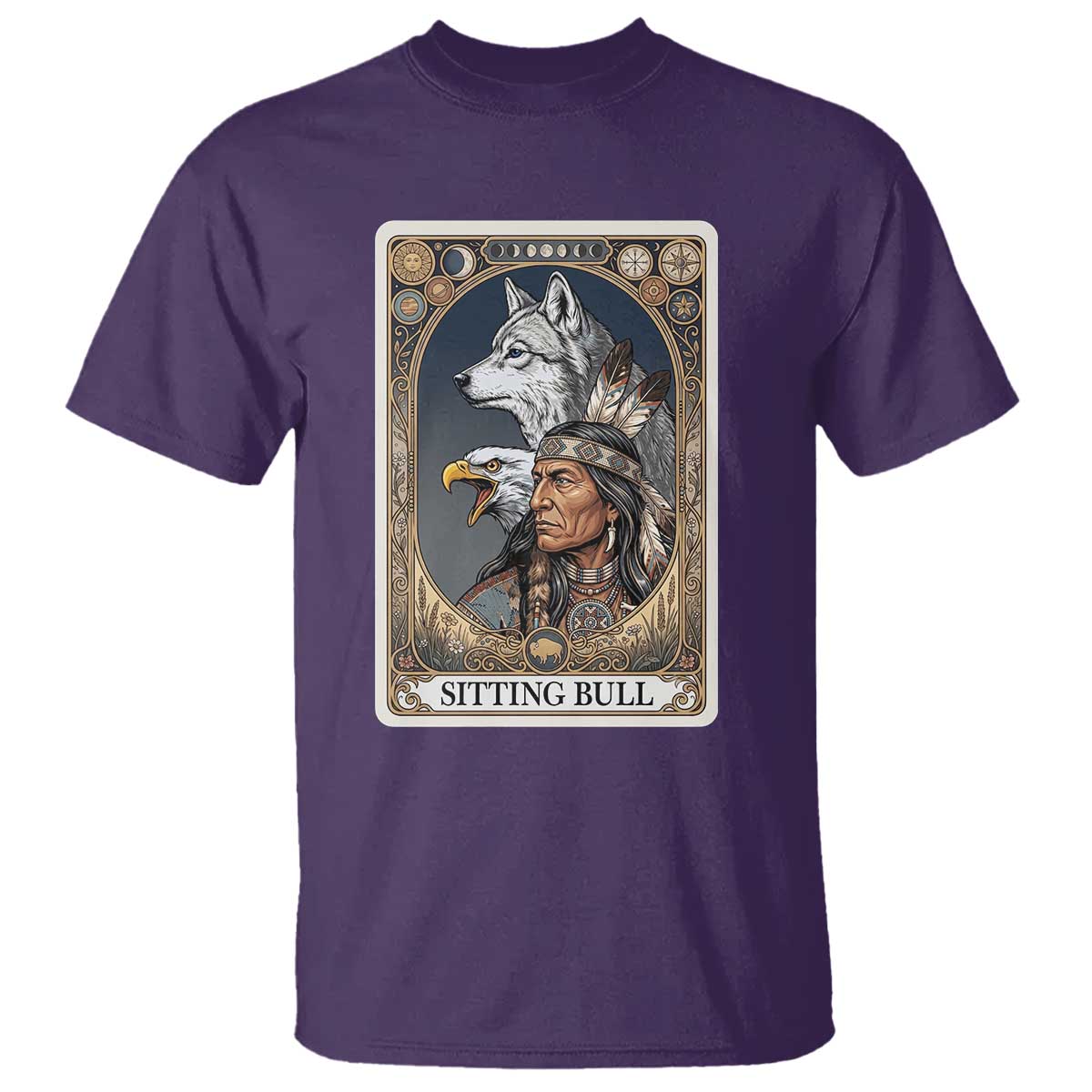 Sitting Bull Native American Chief T Shirt Vintage Tarot Card Illustration TS12 Purple Print Your Wear