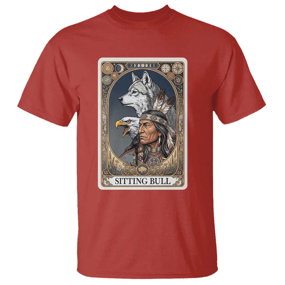 Sitting Bull Native American Chief T Shirt Vintage Tarot Card Illustration TS12 Red Print Your Wear