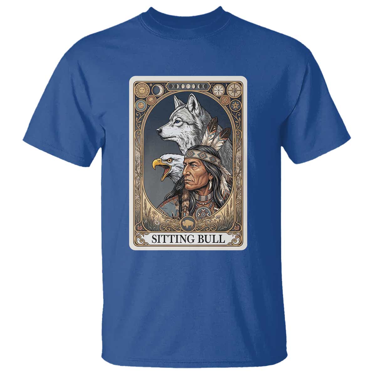 Sitting Bull Native American Chief T Shirt Vintage Tarot Card Illustration TS12 Royal Blue Print Your Wear