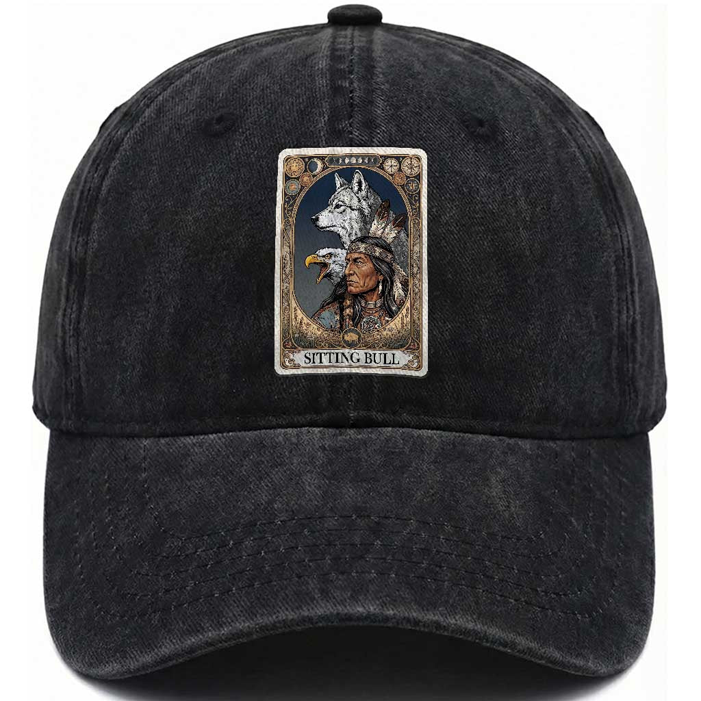 Sitting Bull Native American Chief Washed Cotton Baseball Cap Vintage Tarot Card Illustration TS12 Print Your Wear