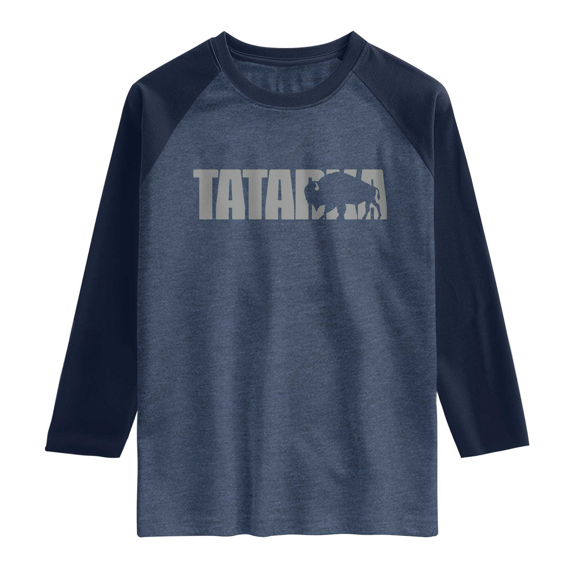 Vintage Tatanka Bison Raglan Shirt Native American Buffalo Graphic TS12 Heather Denim Navy Print Your Wear