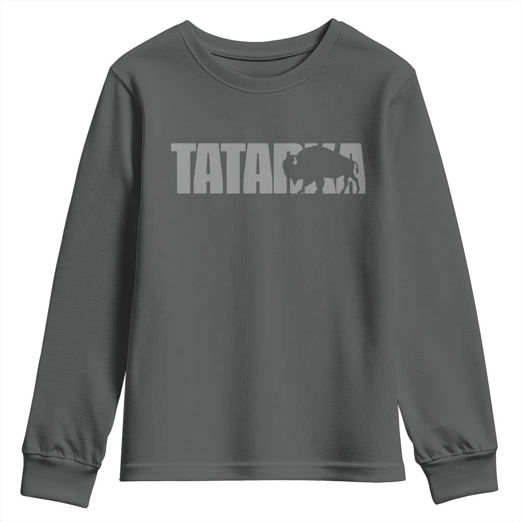Vintage Tatanka Bison Youth Sweatshirt Native American Buffalo Graphic TS12 Dark Heather Print Your Wear