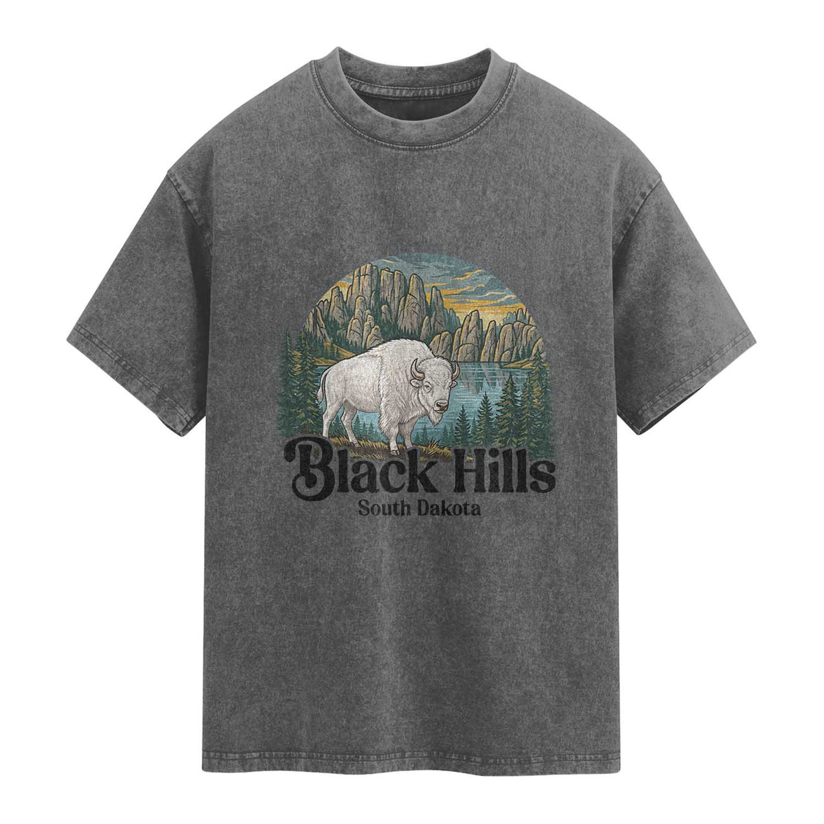 Black Hills South Dakota White Buffalo Washed Cotton T-Shirt State Pride Gift