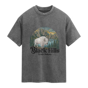 Black Hills South Dakota White Buffalo Washed Cotton T-Shirt State Pride Gift