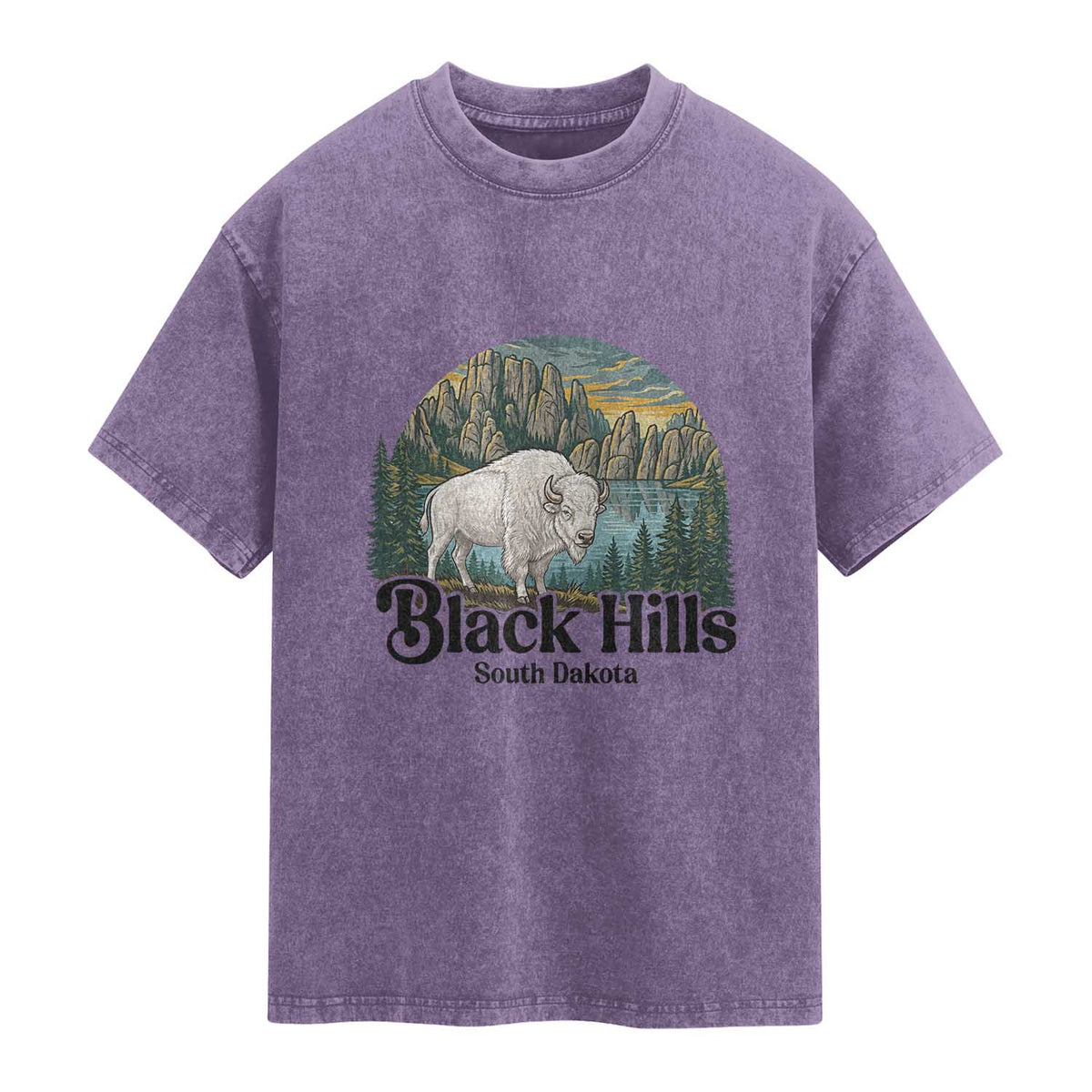 Black Hills South Dakota White Buffalo Washed Cotton T-Shirt State Pride Gift