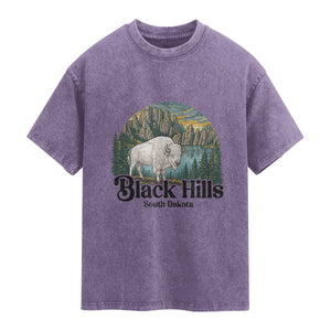 Black Hills South Dakota White Buffalo Washed Cotton T-Shirt State Pride Gift