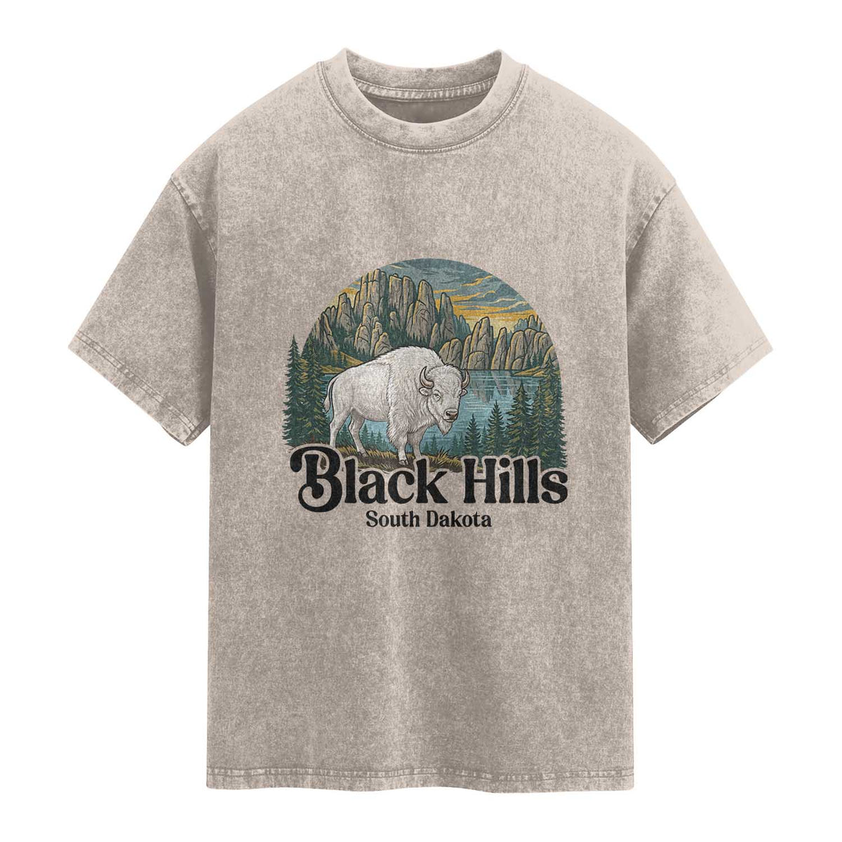 Black Hills South Dakota White Buffalo Washed Cotton T-Shirt State Pride Gift
