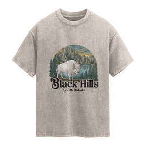 Black Hills South Dakota White Buffalo Washed Cotton T-Shirt State Pride Gift