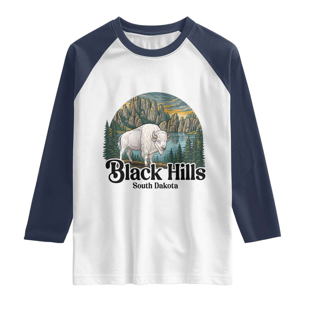 Black Hills South Dakota White Buffalo Raglan Shirt State Pride Gift TS12 White Navy Print Your Wear
