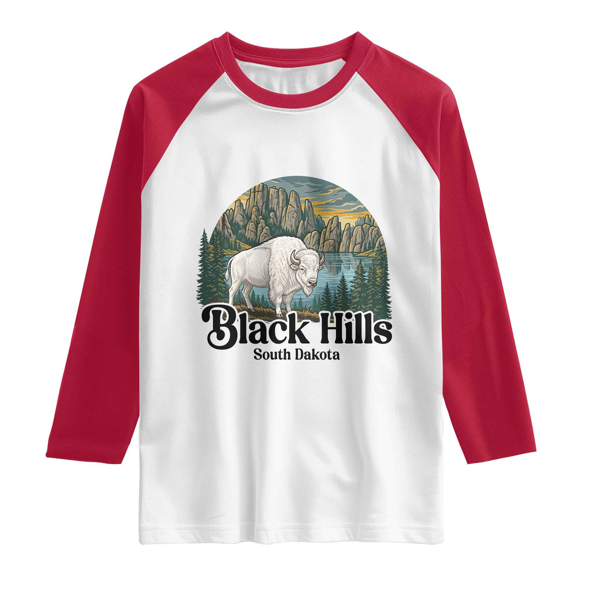 Black Hills South Dakota White Buffalo Raglan Shirt State Pride Gift TS12 White Red Print Your Wear