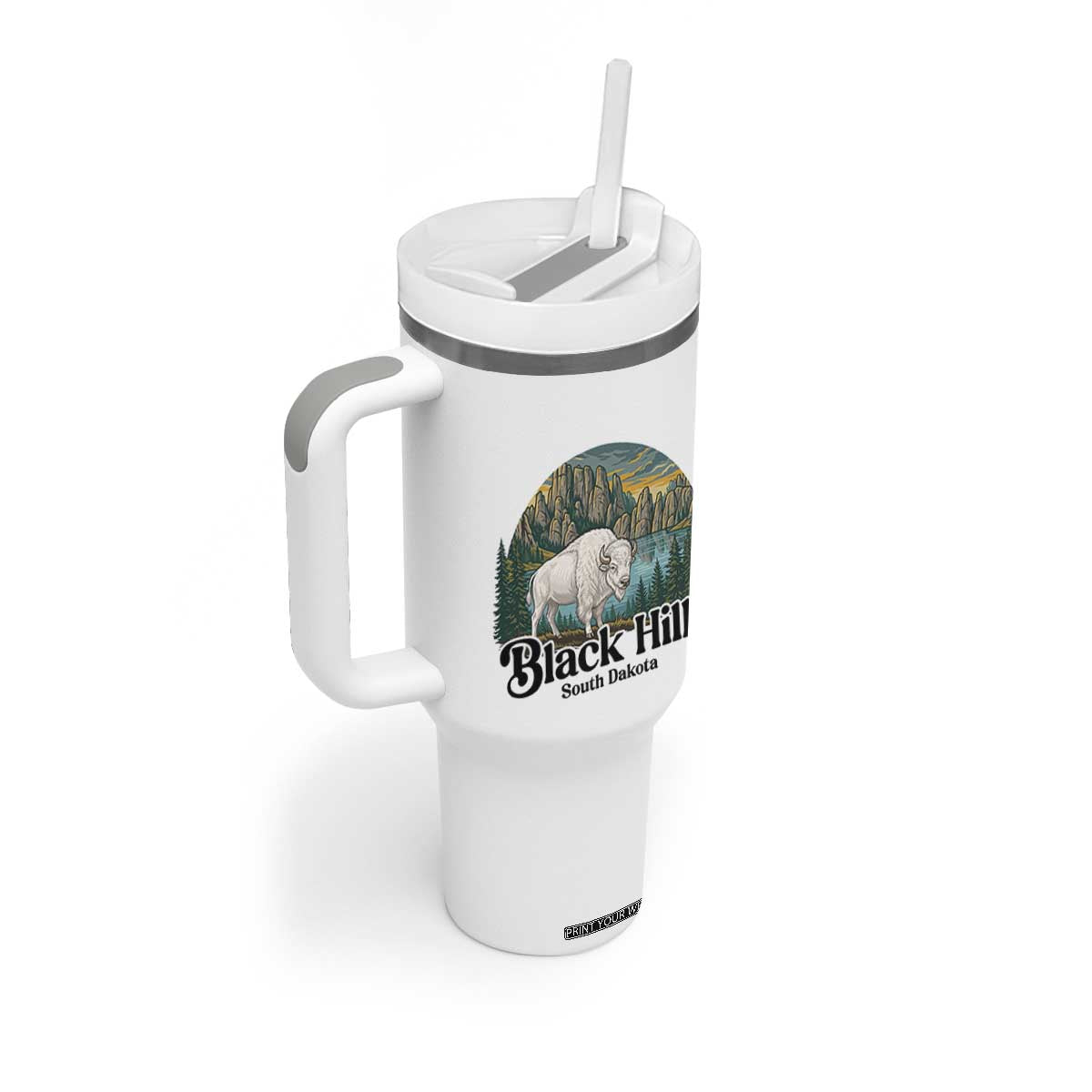 Black Hills South Dakota White Buffalo Tumbler With Handle State Pride Gift TS12 Print Your Wear
