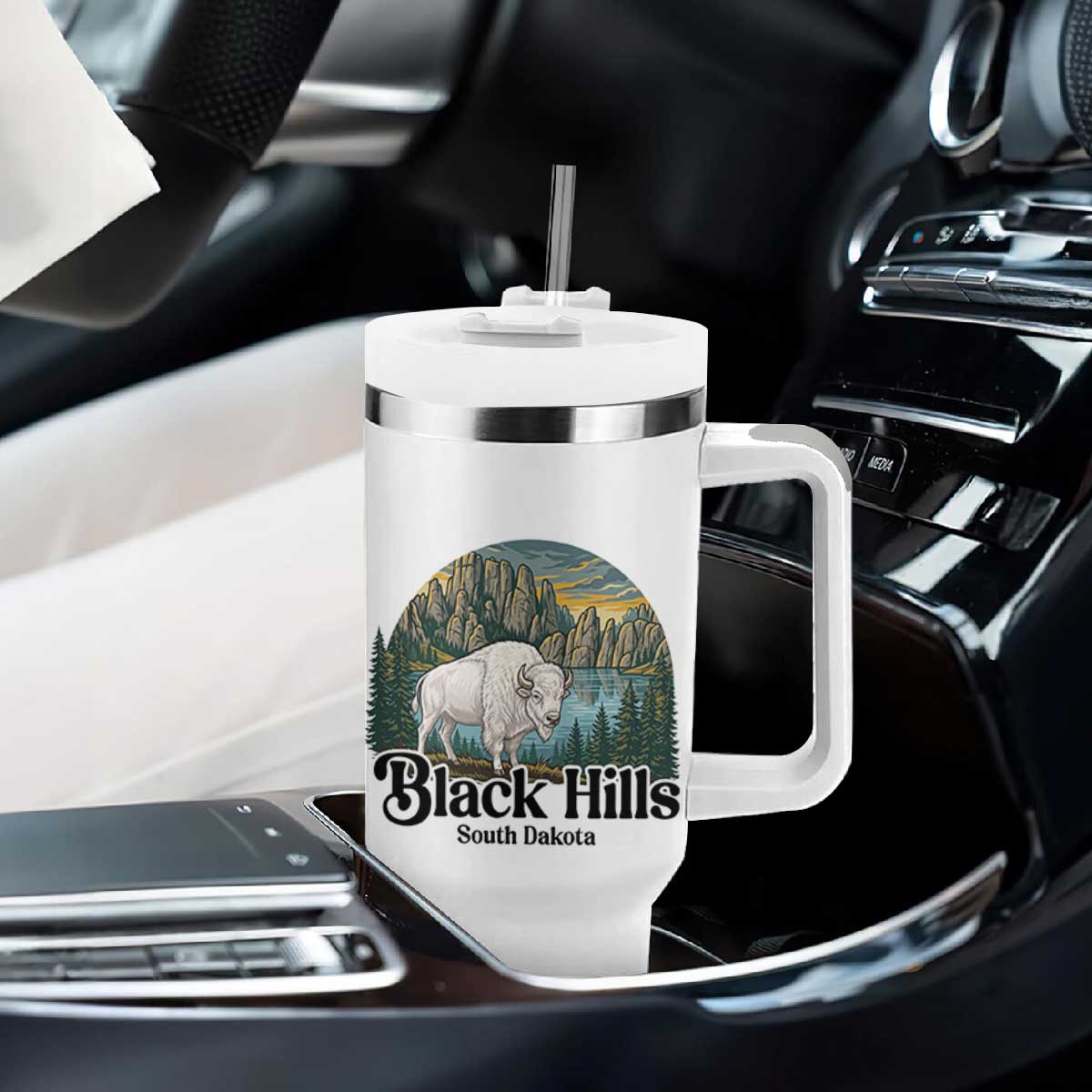 Black Hills South Dakota White Buffalo Tumbler With Handle State Pride Gift TS12 Print Your Wear