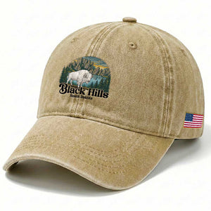 Black Hills South Dakota White Buffalo Washed Cotton Baseball Cap State Pride Gift TS12 Print Your Wear