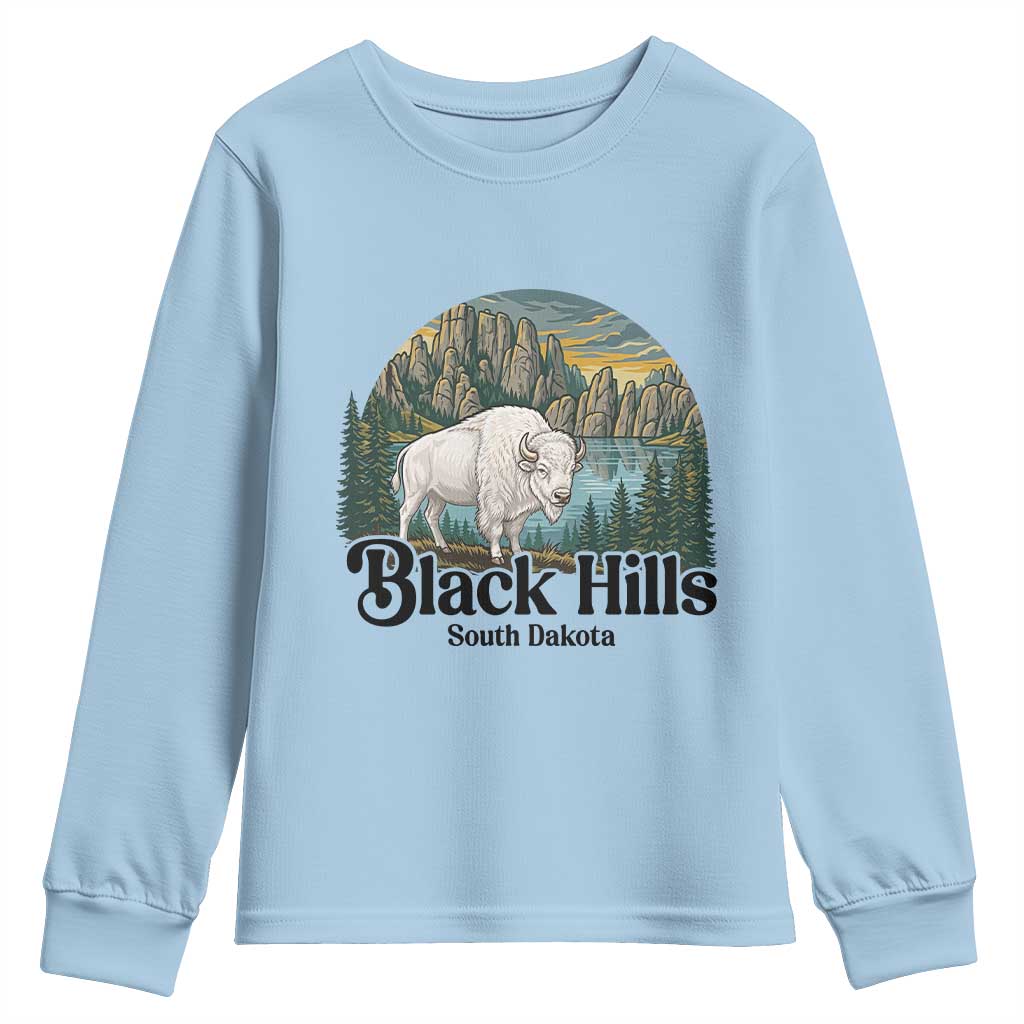 Black Hills South Dakota White Buffalo Youth Sweatshirt State Pride Gift TS12 Light Blue Print Your Wear