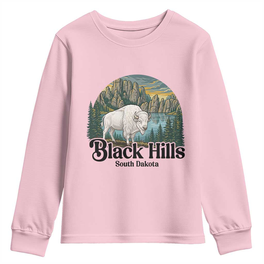 Black Hills South Dakota White Buffalo Youth Sweatshirt State Pride Gift TS12 Light Pink Print Your Wear