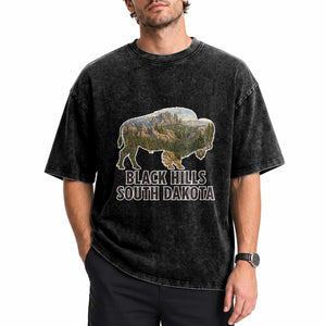 Black Hills South Dakota Bison Washed Cotton T-Shirt State Pride Gift