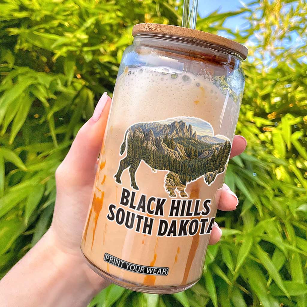 Black Hills South Dakota Bison Glass Can State Pride Gift TS12 Black Print Your Wear