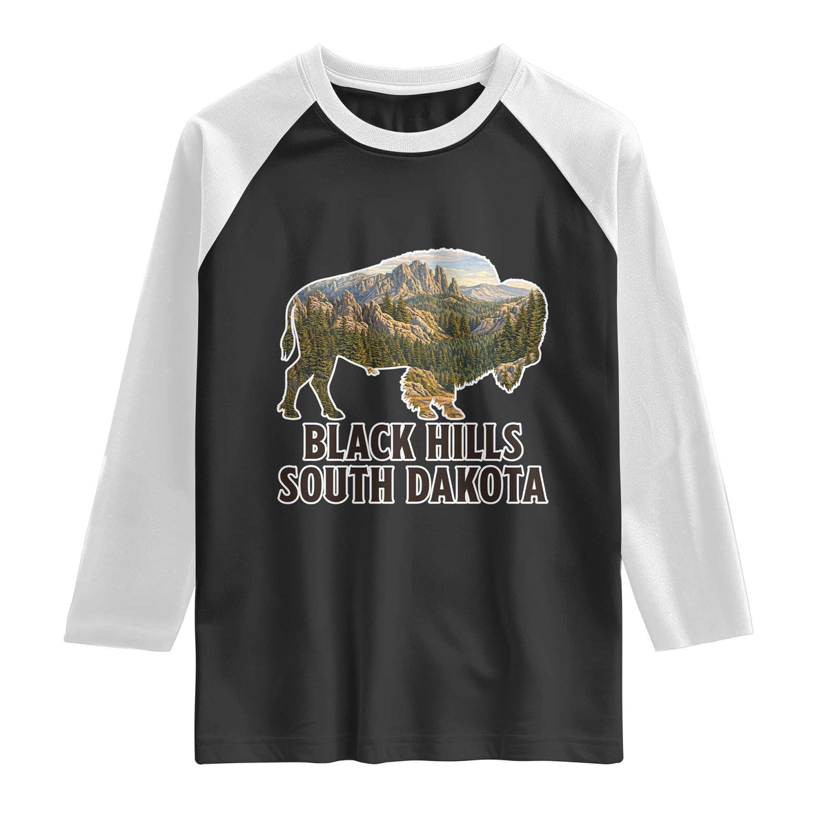 Black Hills South Dakota Bison Raglan Shirt State Pride Gift TS12 Black White Print Your Wear