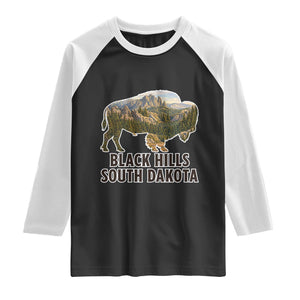 Black Hills South Dakota Bison Raglan Shirt State Pride Gift TS12 Black White Print Your Wear