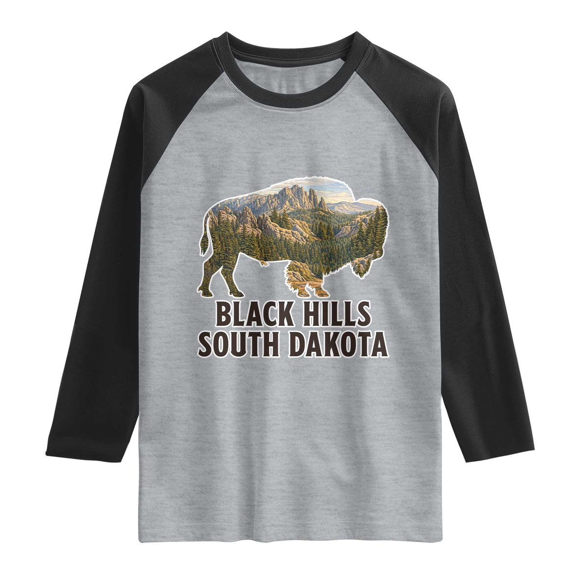 Black Hills South Dakota Bison Raglan Shirt State Pride Gift TS12 Heather Gray Black Print Your Wear