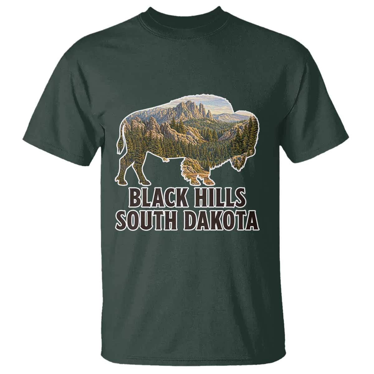 Black Hills South Dakota Bison T Shirt State Pride Gift TS12 Dark Forest Green Print Your Wear