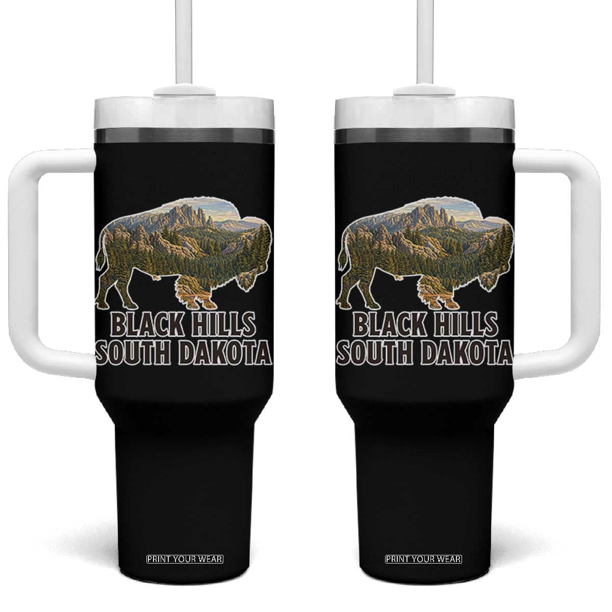 Black Hills South Dakota Bison Tumbler With Handle State Pride Gift TS12 One Size: 40 oz Black Print Your Wear