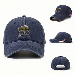 Black Hills South Dakota Bison Washed Cotton Baseball Cap State Pride Gift TS12 Washed Cap Universal Fit Navy Print Your Wear