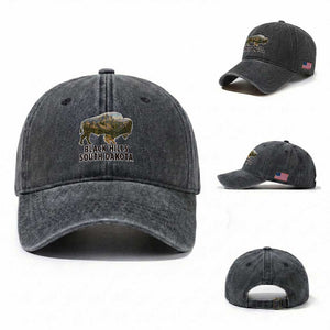 Black Hills South Dakota Bison Washed Cotton Baseball Cap State Pride Gift TS12 Washed Cap Universal Fit Dark Gray Print Your Wear