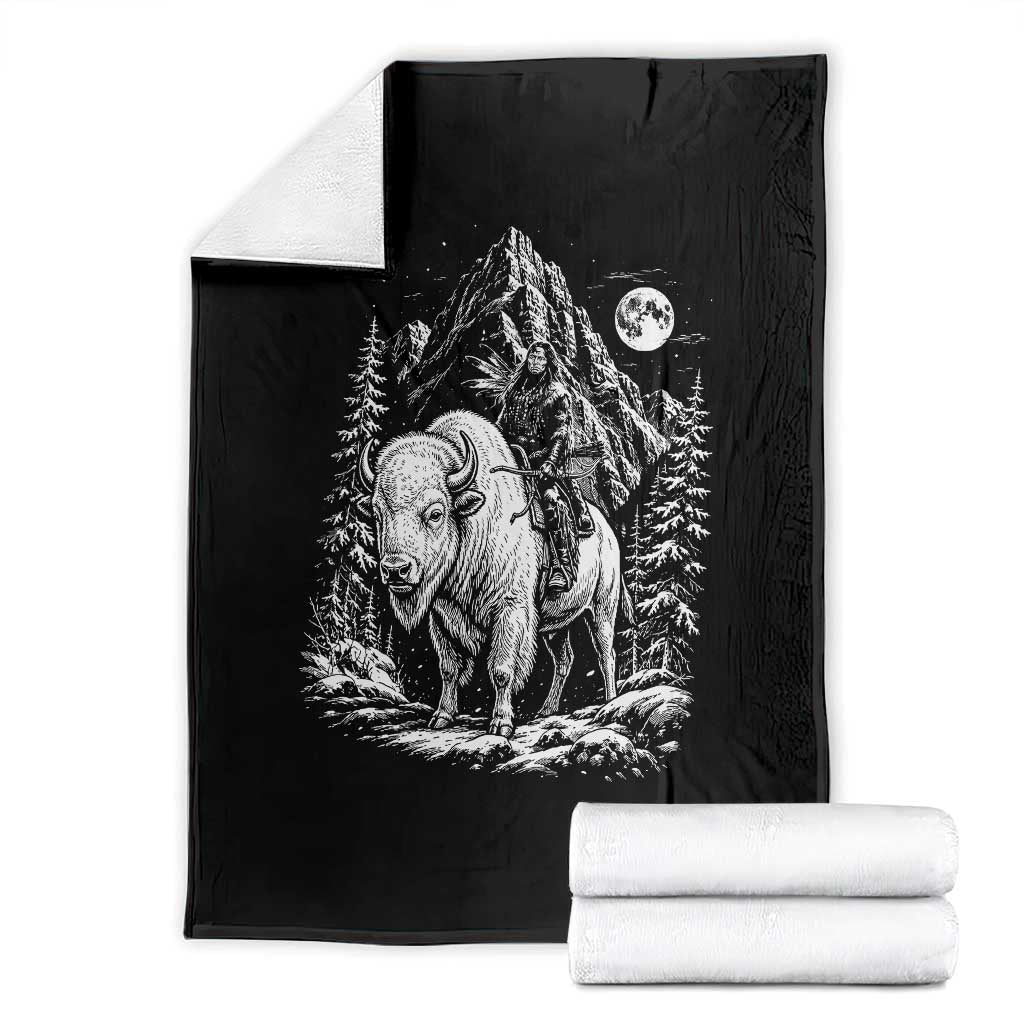 Vintage Native American Bison Rider Throw Blanket Indigenous Warrior Graphic TS12 Black Print Your Wear