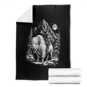 Vintage Native American Bison Rider Throw Blanket Indigenous Warrior Graphic TS12 Black Print Your Wear