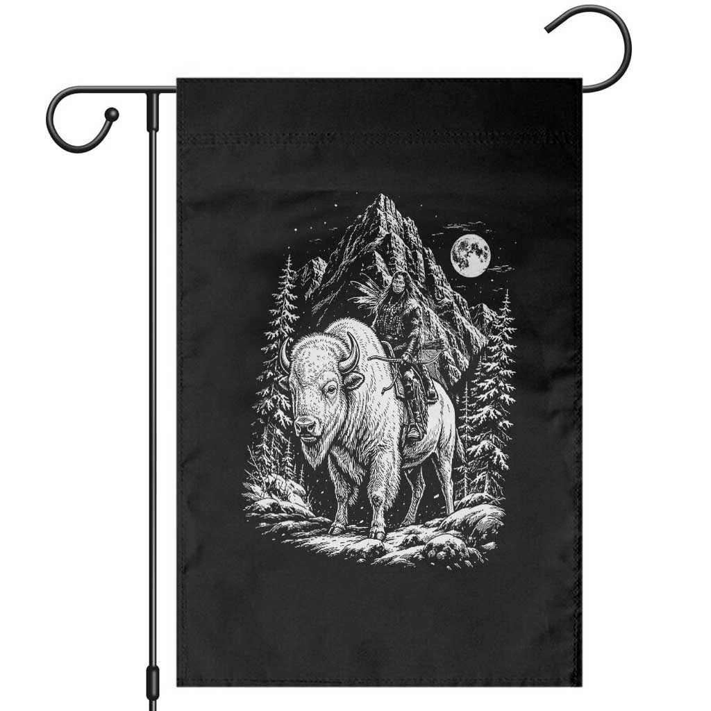 Vintage Native American Bison Rider Garden Flag Indigenous Warrior Graphic TS12 Black Print Your Wear