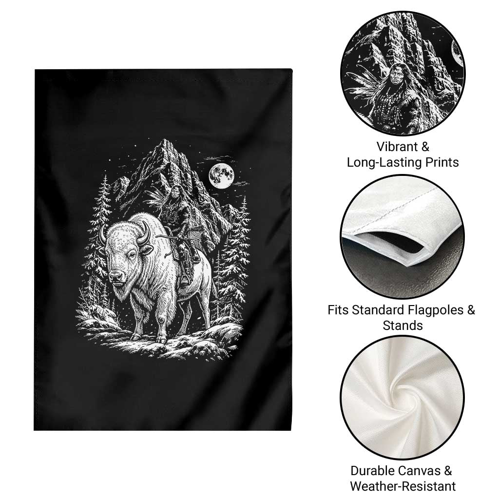 Vintage Native American Bison Rider Garden Flag Indigenous Warrior Graphic TS12 Print Your Wear