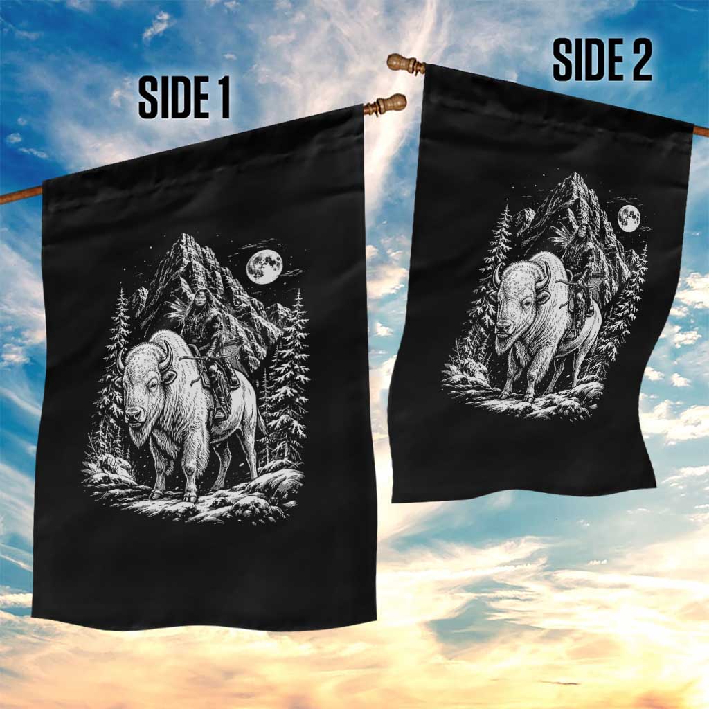 Vintage Native American Bison Rider Garden Flag Indigenous Warrior Graphic TS12 Print Your Wear