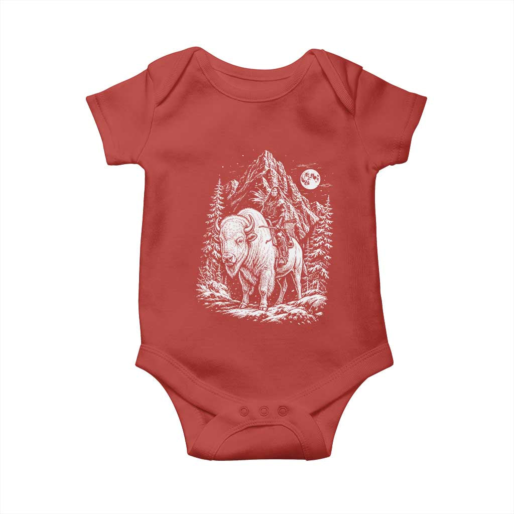 Vintage Native American Bison Rider Baby Onesie Indigenous Warrior Graphic TS12 Red Print Your Wear