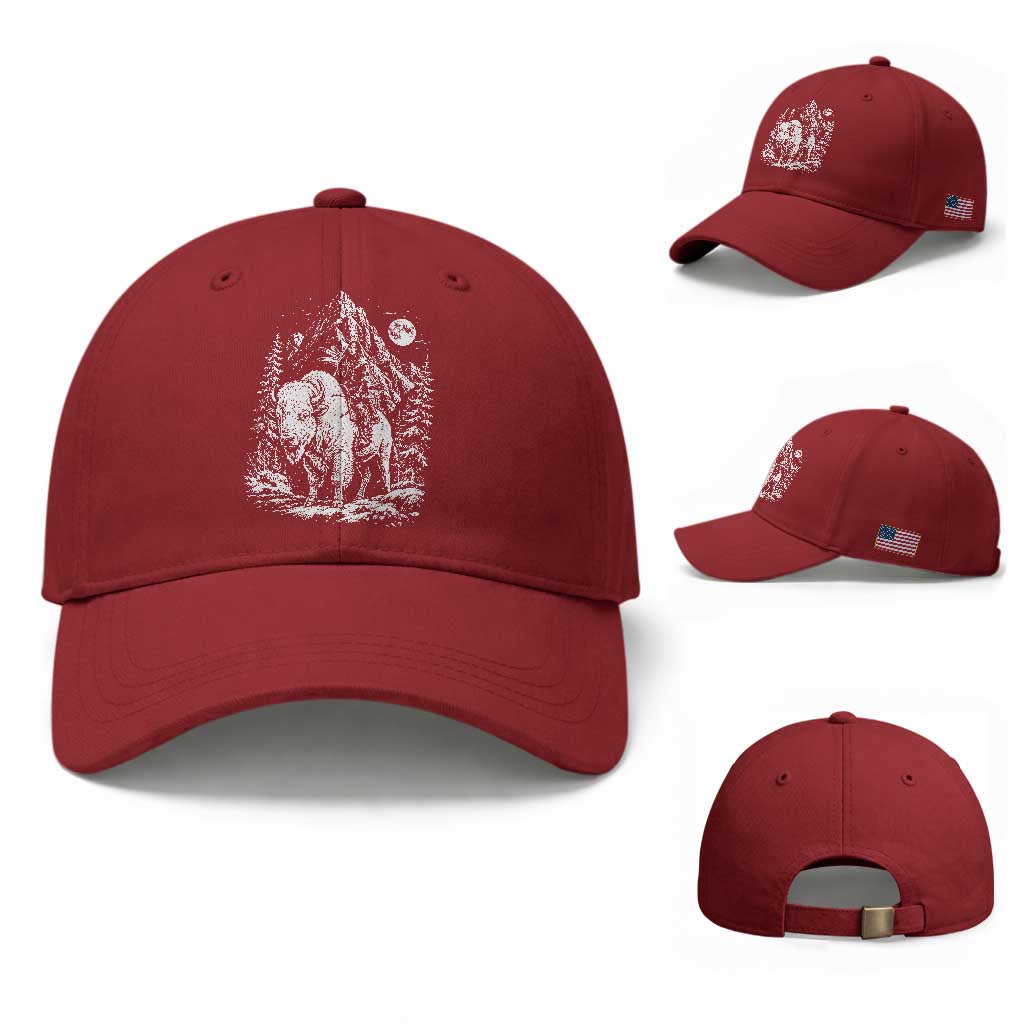 Vintage Native American Bison Rider Baseball Cap Indigenous Warrior Graphic TS12 Baseball Cap Universal Fit Cherry Red Print Your Wear