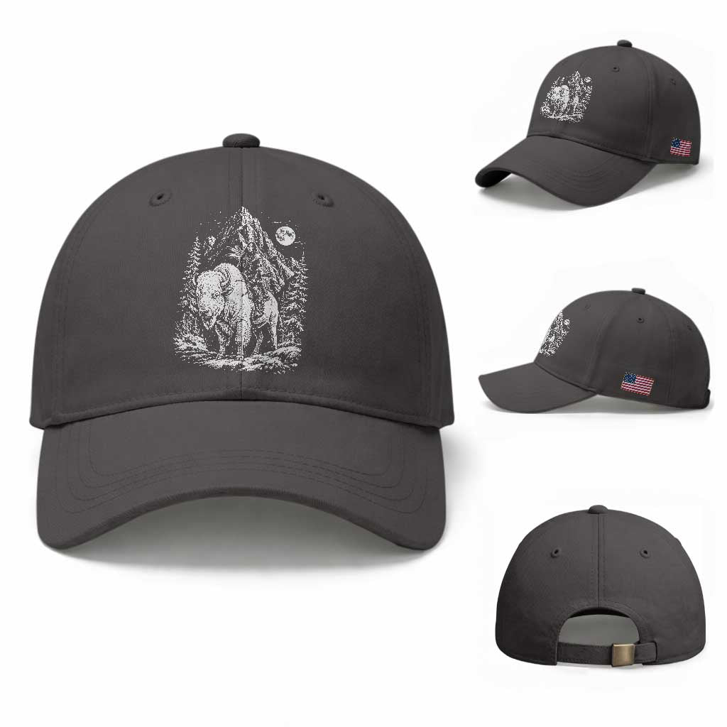 Vintage Native American Bison Rider Baseball Cap Indigenous Warrior Graphic TS12 Baseball Cap Universal Fit Dark Gray Print Your Wear