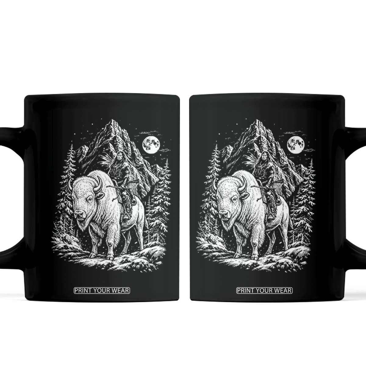 Vintage Native American Bison Rider Coffee Mug Indigenous Warrior Graphic TS12 Black Print Your Wear
