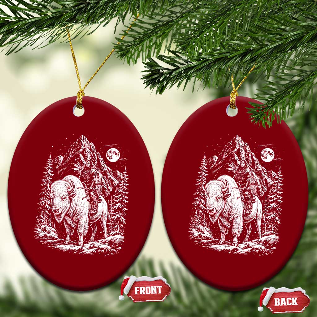Vintage Native American Bison Rider Ceramic Ornament Indigenous Warrior Graphic TS12 Print Your Wear