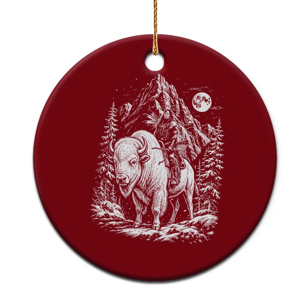 Vintage Native American Bison Rider Ceramic Ornament Indigenous Warrior Graphic TS12 1pc Red Print Your Wear