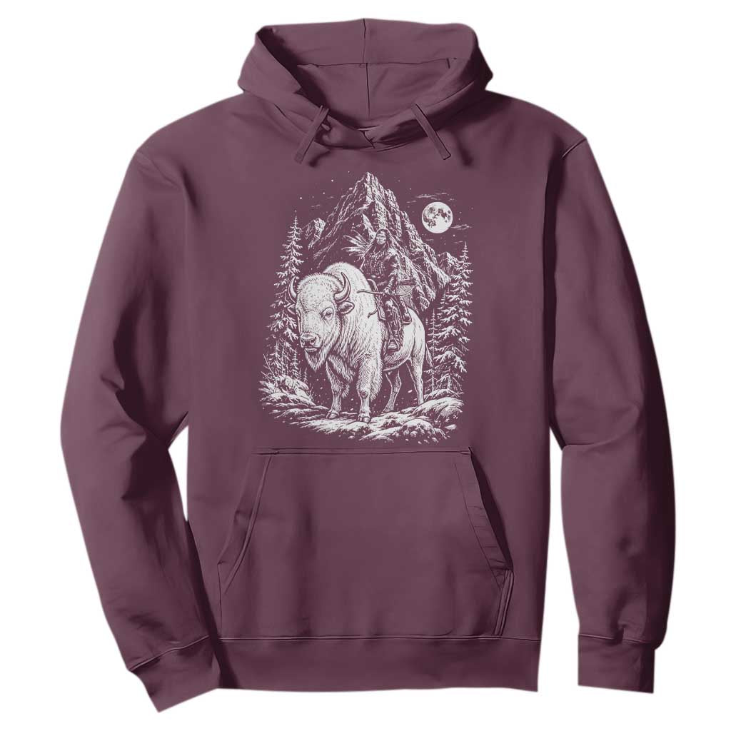Vintage Native American Bison Rider Hoodie Indigenous Warrior Graphic TS12 Maroon Print Your Wear