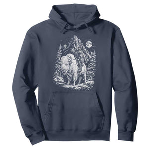 Vintage Native American Bison Rider Hoodie Indigenous Warrior Graphic TS12 Navy Print Your Wear