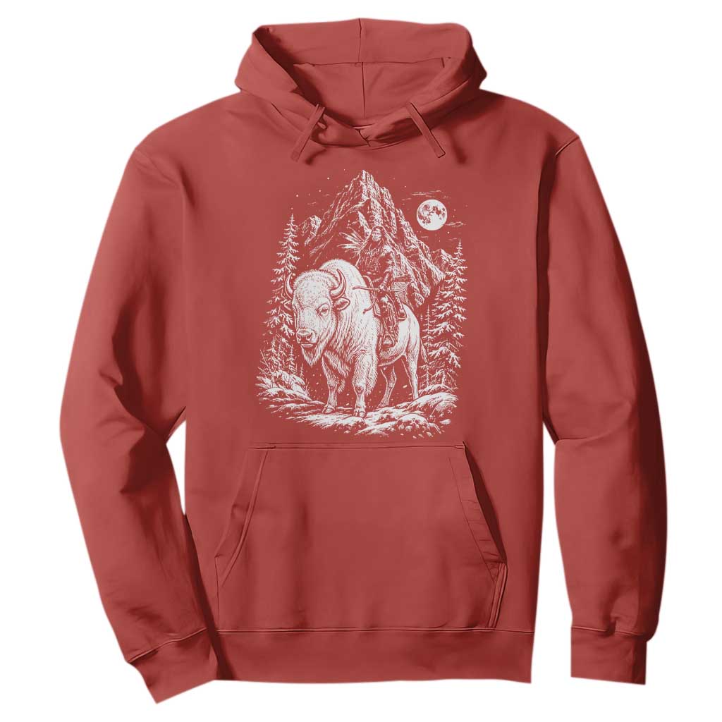 Vintage Native American Bison Rider Hoodie Indigenous Warrior Graphic TS12 Red Print Your Wear